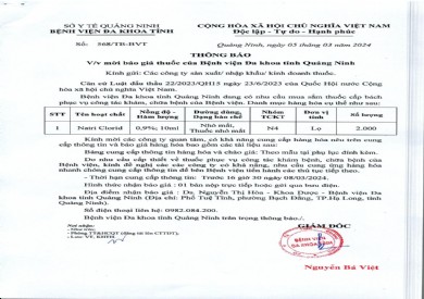 Mời báo giá thuốc của bệnh viện Đa khoa tỉnh Quảng Ninh (568)