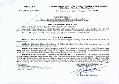 Quyết định 1019/QĐ-BYT của Bộ Y tế về hướng dẫn chẩn đoán và điều trị bệnh Sởi